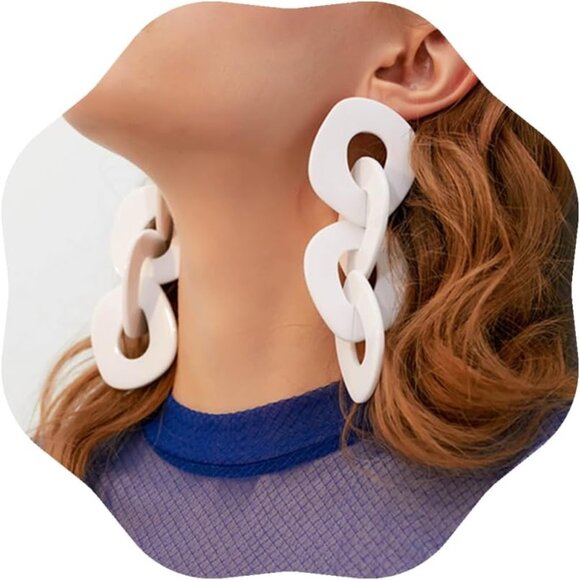 Acrylic Drop Dangle Earrings Chunky Long Link Chain Dangle Earrings Punk Drop St - Picture 1 of 5